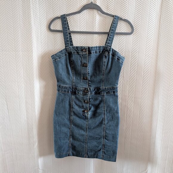 Bluenotes Medium Wash Blue Denim Mini Dress w Buttons Size Small Y2K 90s - Picture 6 of 10